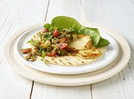 Freekah Salad with Tomato & Halloumi Wraps