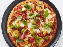 Spicy Salami with Heirloom Tomatoes & Zucchini Pizza