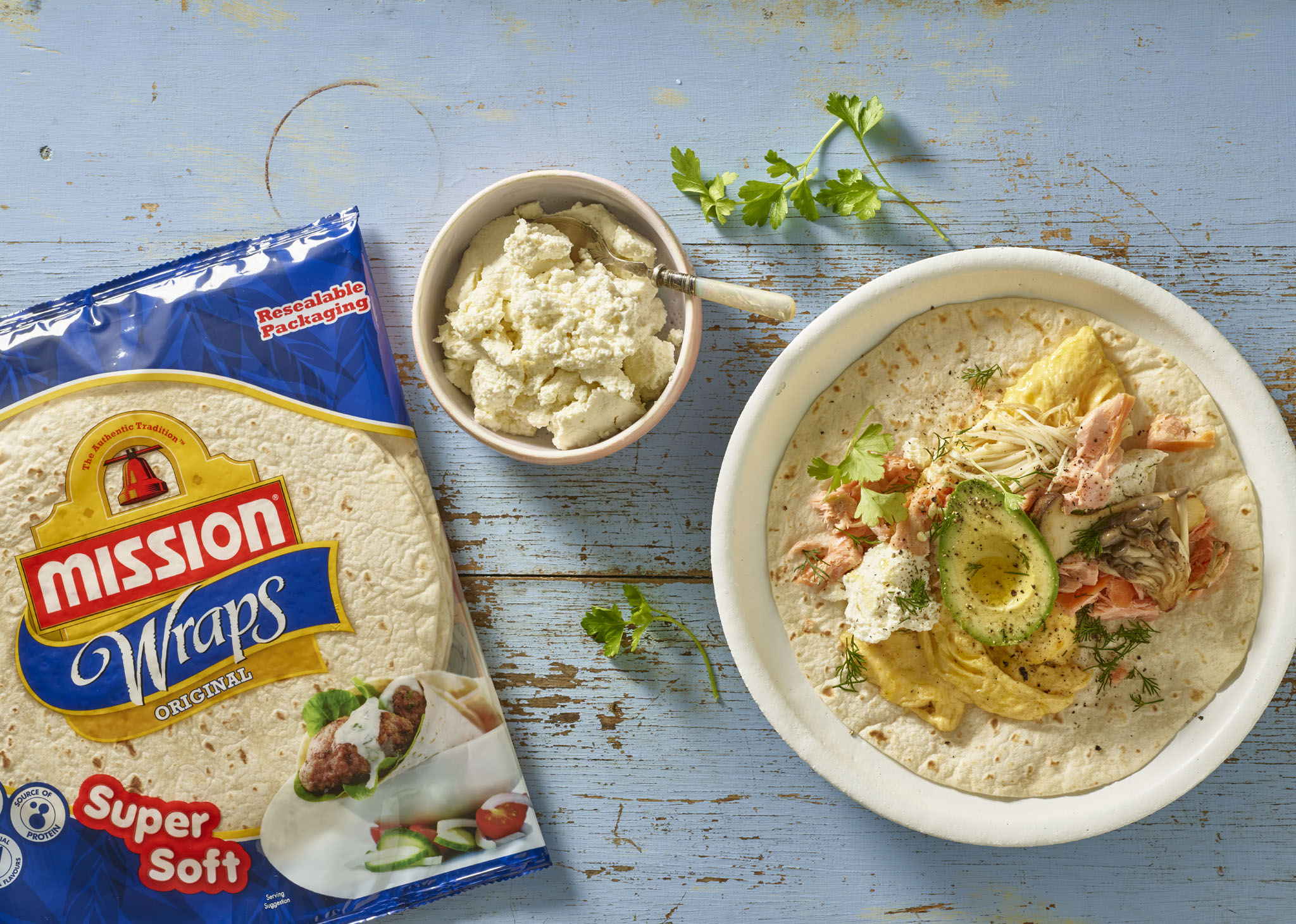 Hot Smoked Salmon, Wild Mushrooms & Scrambled Egg Brunch Wraps