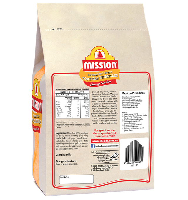 Mission Cheesy Nachos Tortilla Triangles Render Logo Back