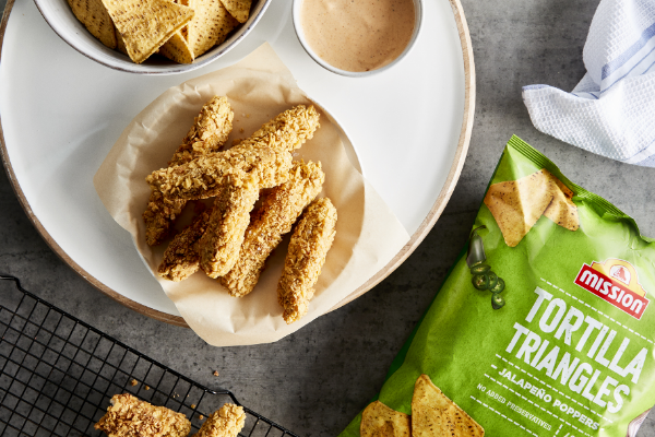 Crumbed Chicken strips with Chipotle Dipping Sauce