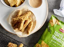 Crumbed Chicken strips with Chipotle Dipping Sauce