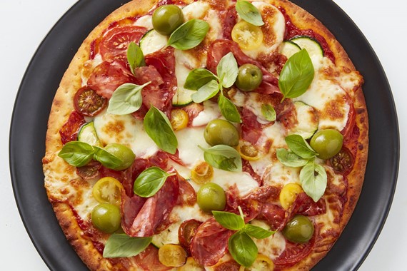 Spicy Salami with Heirloom Tomatoes & Zucchini Pizza