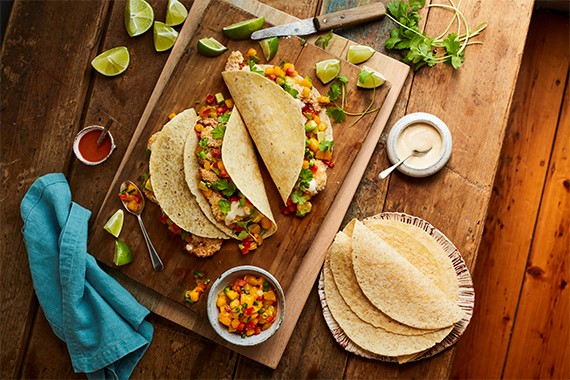 Crispy Coconut Prawn Tacos with Mango Salsa