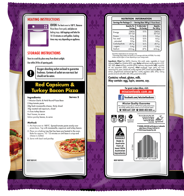 Mission Round Pizza Base Garlic & Herb Render Logo Back