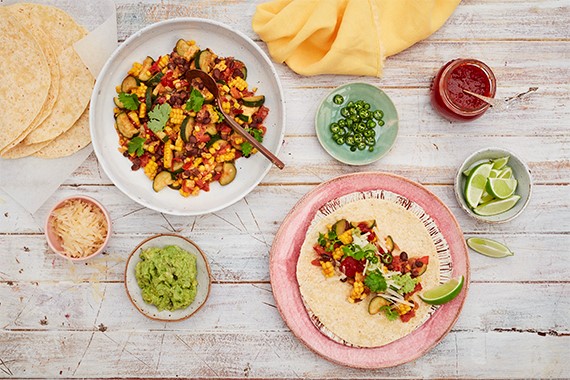 Corn & Black Bean Tacos with Manchego Cheese