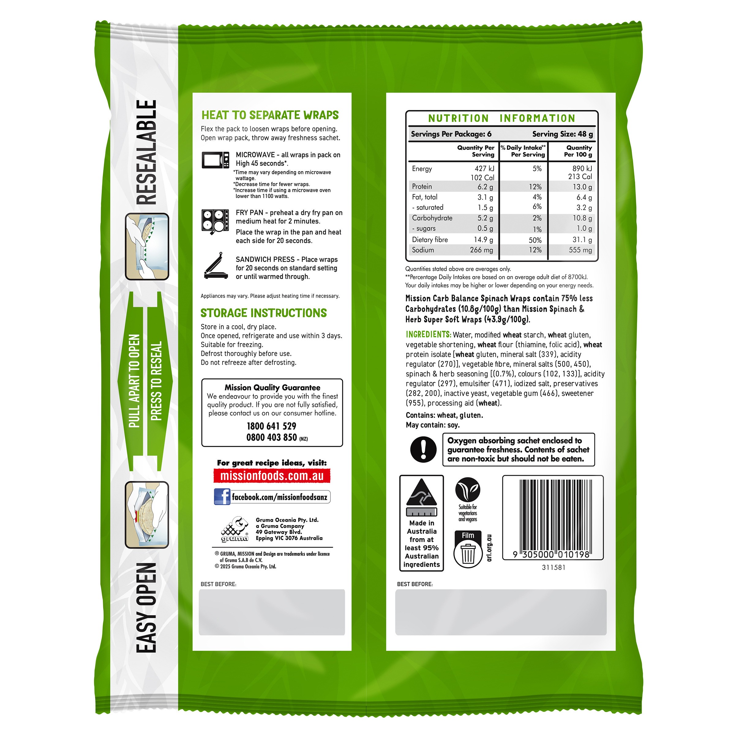 Mission Carb Balance Spinach Render 2025 Back