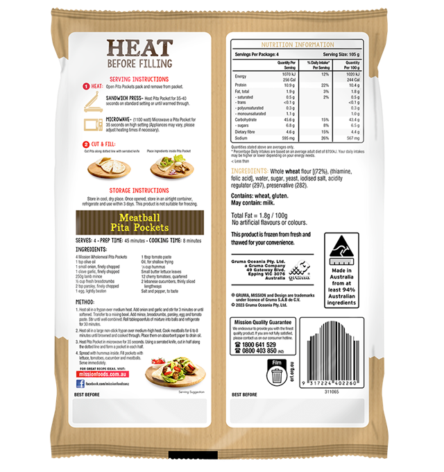 Mission Pita Pocket Wholemeal Render Logo Back