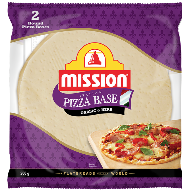 Mission Round Pizza Base Garlic & Herb Render Logo