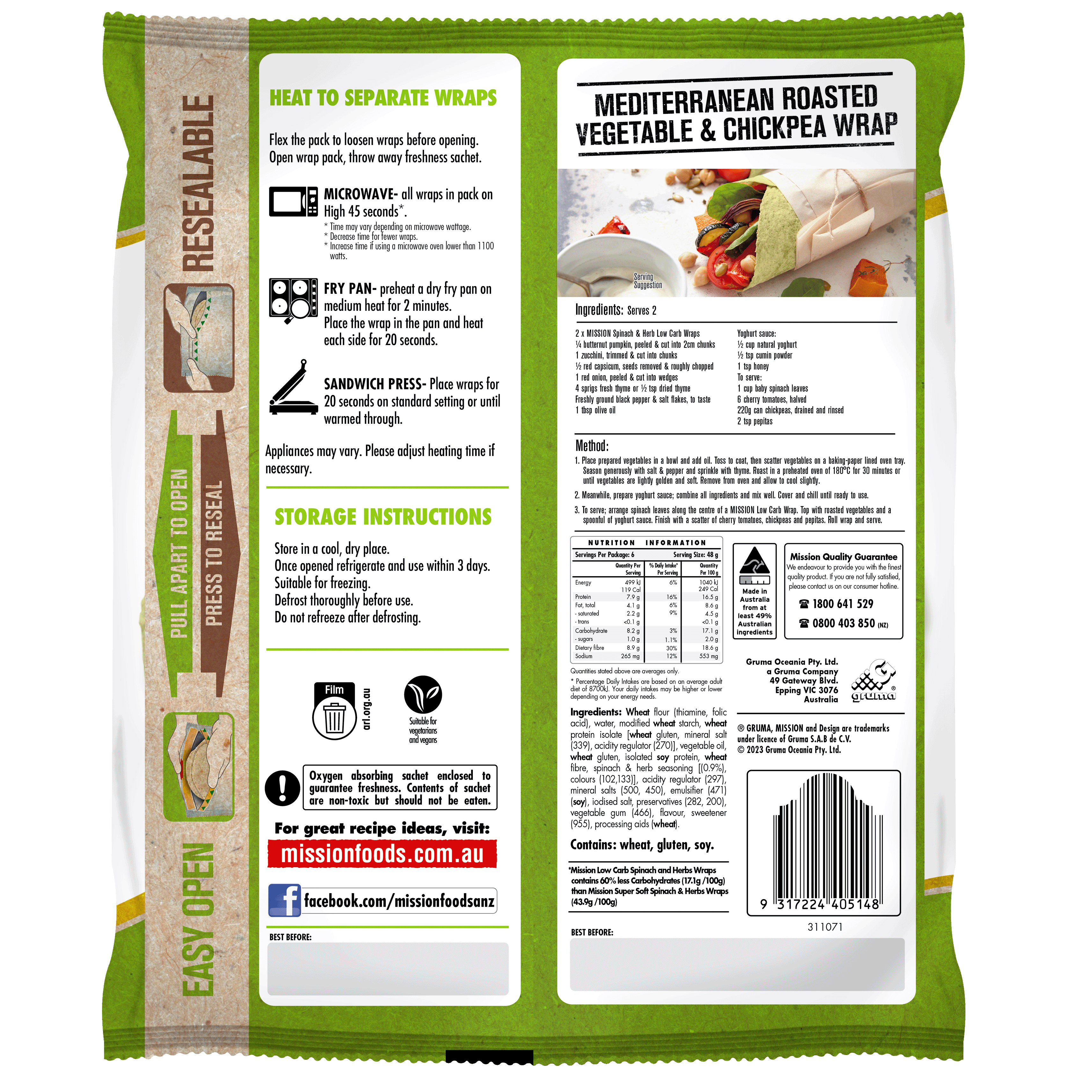 Mission Spinach and Herb Low Carb Wraps