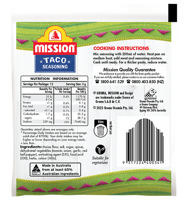 Mission Taco Seasoning Mix Render Logo Back