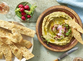 Butter Bean, Avocado & Artichoke Dip with Sesame Crisps