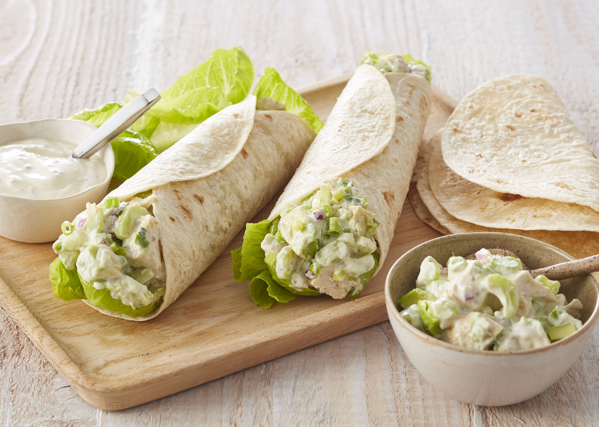 Loaded Chicken & Avocado Low Carb Wraps with Chia Yoghurt dressing